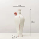 White and terracotta geometric black lines ceramic vase living room decor