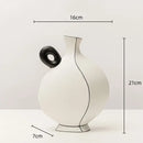 White and terracotta geometric black lines ceramic vase living room decor