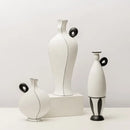White and terracotta geometric black lines ceramic vase living room decor