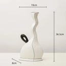 White and terracotta geometric black lines ceramic vase living room decor