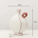White and terracotta geometric black lines ceramic vase living room decor