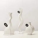 White and terracotta geometric black lines ceramic vase living room decor