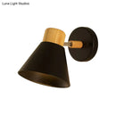 White and wood conical wall mount light bedroom sconce black & white