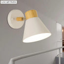 White and wood conical wall mount light bedroom sconce black & white