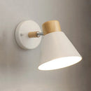 White and wood conical wall mount light bedroom sconce black & white