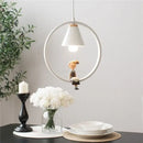 White bird iron ring pendant light for bedroom ceramic decor