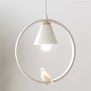 White bird iron ring pendant light for bedroom ceramic decor