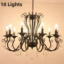 White & black metal chandelier with crystal pendants for dining room