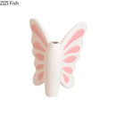 White butterfly ceramic vase with pink bow living room decor