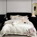 DecorBites™ Butterfly Flowers Embroidery 600TC Egyptian Cotton Bedding Set: Duvet Cover, Bed Sheet, Pillowcases