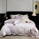 DecorBites™ Butterfly Flowers Embroidery 600TC Egyptian Cotton Bedding Set: Duvet Cover, Bed Sheet, Pillowcases
