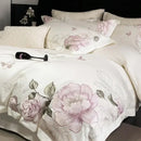 DecorBites™ Butterfly Flowers Embroidery 600TC Egyptian Cotton Bedding Set: Duvet Cover, Bed Sheet, Pillowcases