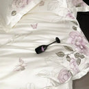 DecorBites™ Butterfly Flowers Embroidery 600TC Egyptian Cotton Bedding Set: Duvet Cover, Bed Sheet, Pillowcases