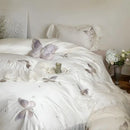 White butterfly lace ruffles bedding set bedroom embroidery