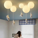 White ceramic bear cartoon pendant lamp for kids bedroom