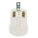White ceramic lamp holder base with brass prongs for bedroom lighting