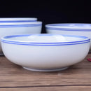 White ceramic noodle bowl with blue rim dining room tableware
