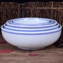 White ceramic noodle bowl with blue rim dining room tableware