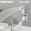 White & chrome handheld shower nozzle with hose for bathroom