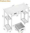 White Computer Desk 37.3 Inch With Drawers And Storage Shelves