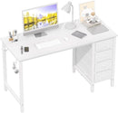 White Computer Desk With Fabric Drawers 47 Inch Reversible Study Desk