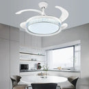 White crystal invisible chandelier led ceiling fan living room