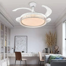 White crystal invisible chandelier led ceiling fan living room