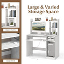 White Desk With Hutch And Charging Station For Home Office