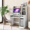 White Desk With Hutch And Charging Station For Home Office
