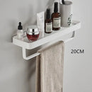 White double tier glass corner shelf with towel bar for bathroom