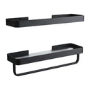 White double tier glass corner shelf with towel bar for bathroom