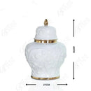 White embossed flower ceramic ginger jar – living room storage vase