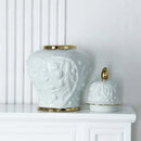 White embossed flower ceramic ginger jar – living room storage vase