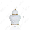 White embossed flower ceramic ginger jar – living room storage vase