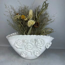 White embossed rose ceramic vase living room scalloped porcelain decor