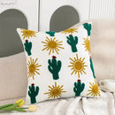 White embroidered cactus lemon pillow case living room decor