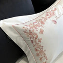 White floral egyptian cotton bedding sets bedroom linens with red piping