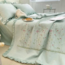 White fresh flower embroidered quilt set bedroom ruffled cotton bedding