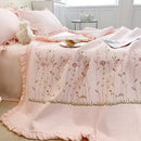 White fresh flower embroidered quilt set bedroom ruffled cotton bedding