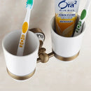 White & gold brass toothbrush holder with cups – bathroom accessory