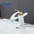 White & gold heart waterfall basin faucet bathroom sink mixer tap