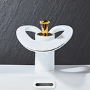 White & gold heart waterfall basin faucet bathroom sink mixer tap