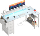 White L Shaped Desk With Monitor Stand 55 Inch LED Lighting
