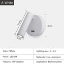 White lacquered swivelling bedroom wall lamp with push button switch