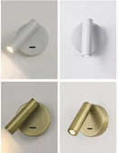 White lacquered swivelling bedroom wall lamp with push button switch