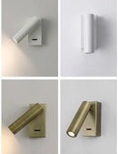 White lacquered swivelling bedroom wall lamp with push button switch