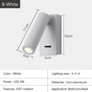 White lacquered swivelling bedroom wall lamp with push button switch