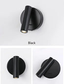 White lacquered swivelling bedroom wall lamp with push button switch