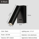 White lacquered swivelling bedroom wall lamp with push button switch