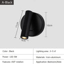 White lacquered swivelling bedroom wall lamp with push button switch